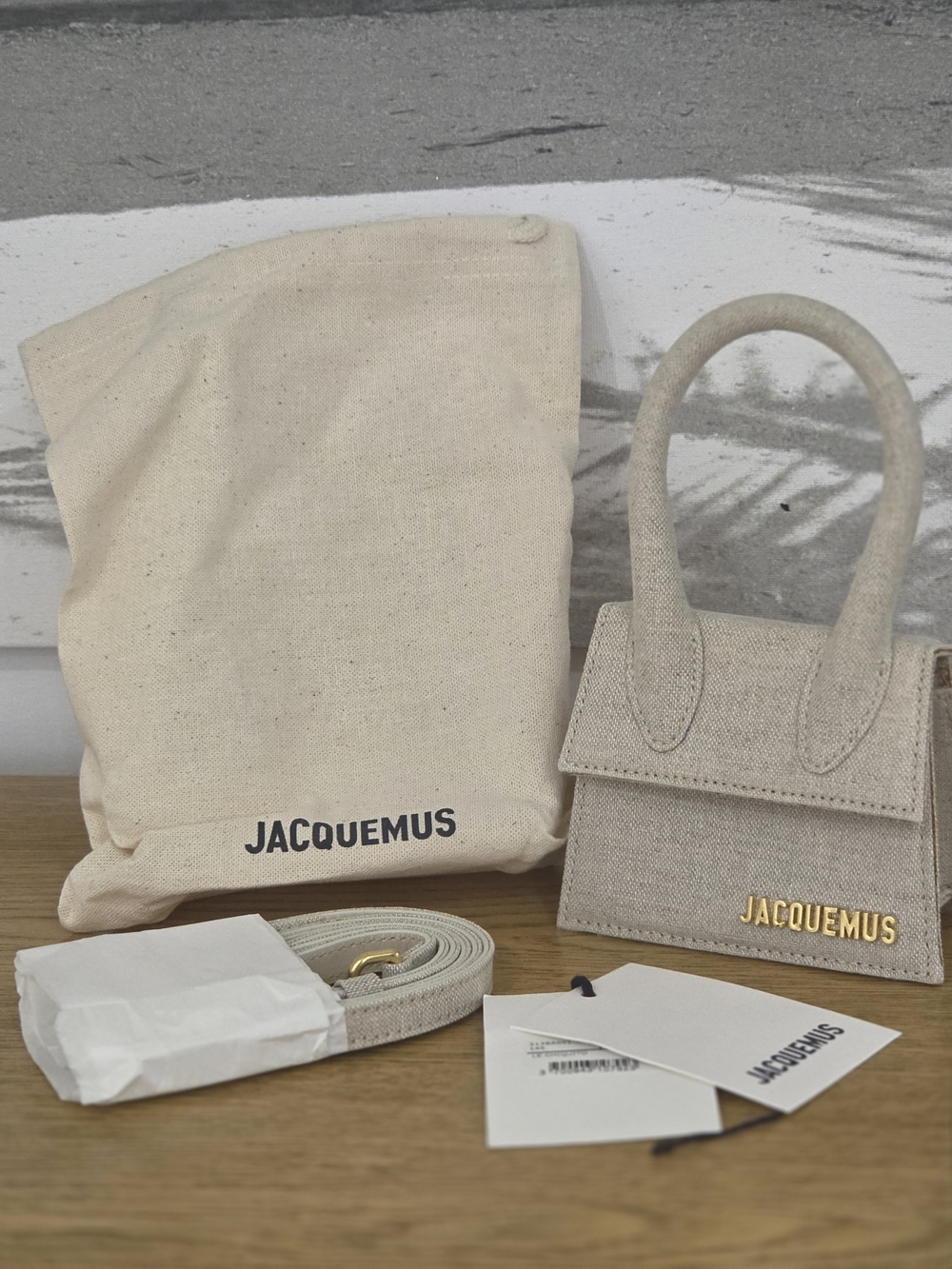 Jacquemus Beige Le Chiquito Mini Top-Handle Bag with Gold Logo